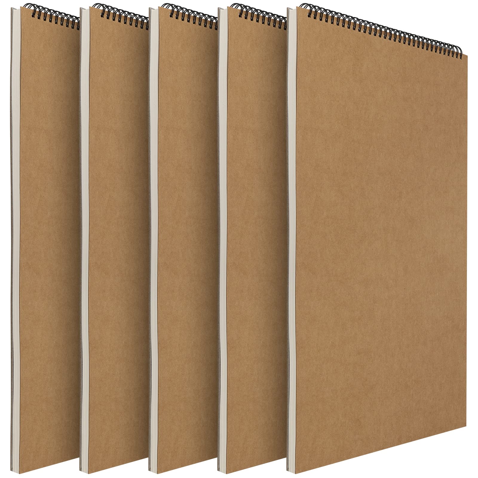 MUKLEI 5 PCS A3 Kraft Sketch Books, 30 Sheets/60 Pages Spiral Bound Sketch Pads, 160gsm A3 Blank Drawing Pad for Sketching, Drawing, Watercolor, Writing