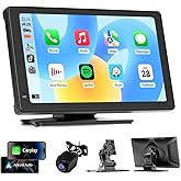 Haudio 7" Portable Car Radio with Wireless Apple CarPlay & Android Auto, Suitable for Almost All Vehicle Types Such as Pickup Trucks, Sedans,Backup Camera|GPS Navigation|Car Accessories