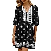 BLENCOT Spring Dresses for Women 2026 Casual Nursing Button Down Boho V Neck Long Sleeve Swing Breastfeeding Mini Dress