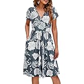 OUGES Maternity Nursing Dress Breastfeeding Short Sleeve V Neck Casual Pregnancy Clothes with Pockets