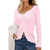 Lacozy Lightweight Cardigan for Women Trendy V Neck Button Up Sweater Long Sleeve Open Front Lace Cardigan Fall Clothes