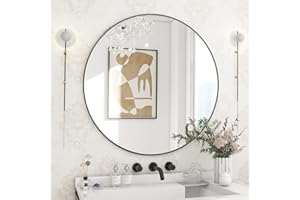 BEAUTYPEAK 24 Inch Round Mirror, Metal Frame Circle Mirror, Wall Mounted for Entryway, Bathroom, Vanity, Living Room, Black