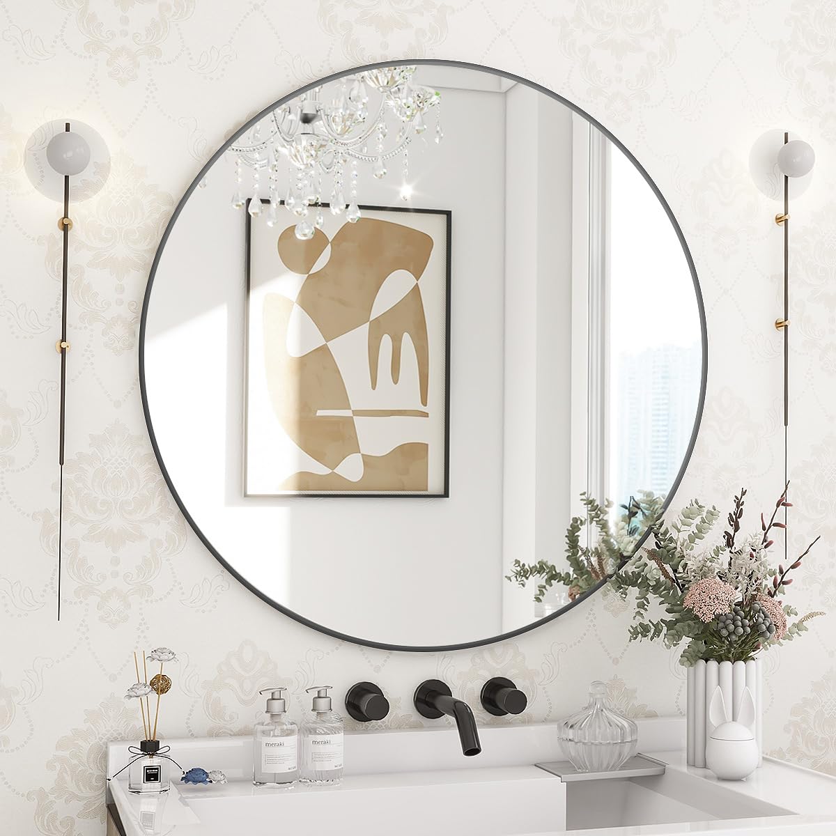 Photo 1 of 
BEAUTYPEAK 24" Wall Mirror Bathroom Mirror Wall Mounted Round Mirror, Black