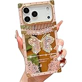 TRODINO Cute Compatible with iPhone 17 Pro Case,Luxury Bling Butterfly with Foldable Stand Kickstand for Women Girls,Glossy Mirror Shockproof Protective Case for 17 Pro - 6.3”(Pink)