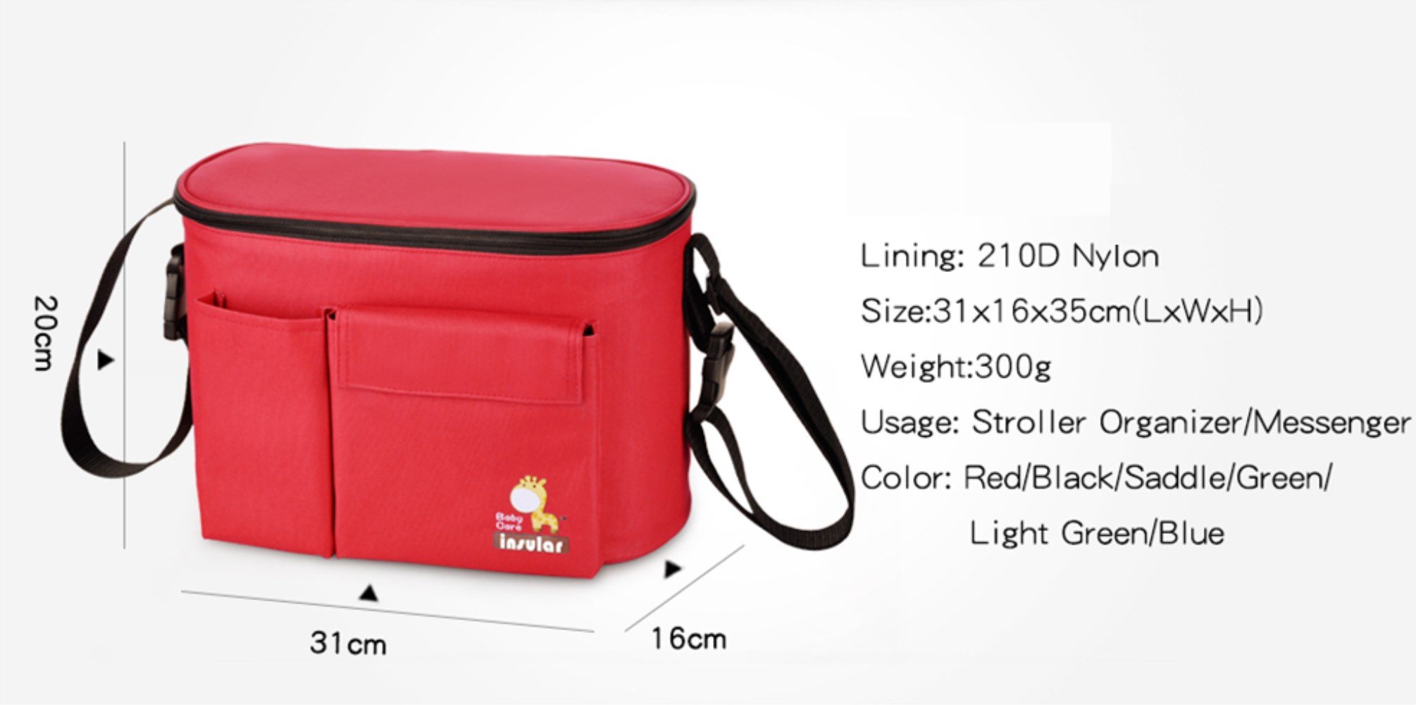 Stroller Organizer Bag for Smart Moms, Baby Diaper Bag with Removable Shoulder Straps, Hanging Storage Bag Fits All Strollers, Extra-Large Storage Space