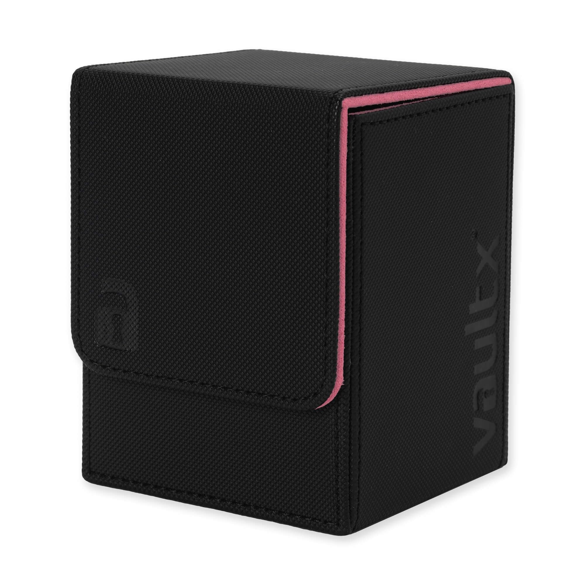 Vault X Trading Card Deck Box, 80+ sleeved cards, Premium Exo-Tec Material, Toploading Card Holder Storage Box, Magnetic Lid, for MTG Commander, TCG (Black/Pink)