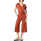 Amazon Essentials Women's Short-Sleeve Surplice Cropped Wide-Leg Jumpsuit with Elastic Waist