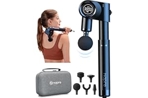 NAPRE Foldable Massage Gun Deep Tissue with 5 Adjustable Angles,Portable Handheld Percussion Back Massager for Muscle/Neck/Body Pain Relief with Long Extension Metal Handle,32-Speeds,with Carry Case