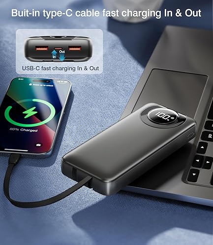 ESSAGER 20000Ah Power Bank With Type-C IP Cables 22.5W Fast Charging Digital Display Battery Pack - White - View #2