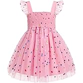 IMEKIS Toddler Girls Birthday Party Dress Boho Backless Floral Confetti Formal Tulle Dresses Cake Smash Photo Shoot