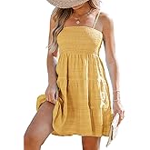 CUPSHE Women Ruffle Mini Summer Dress Spaghetti Straps Square Neck Backless Smocked Bodice A Line Spring Beach Dresses