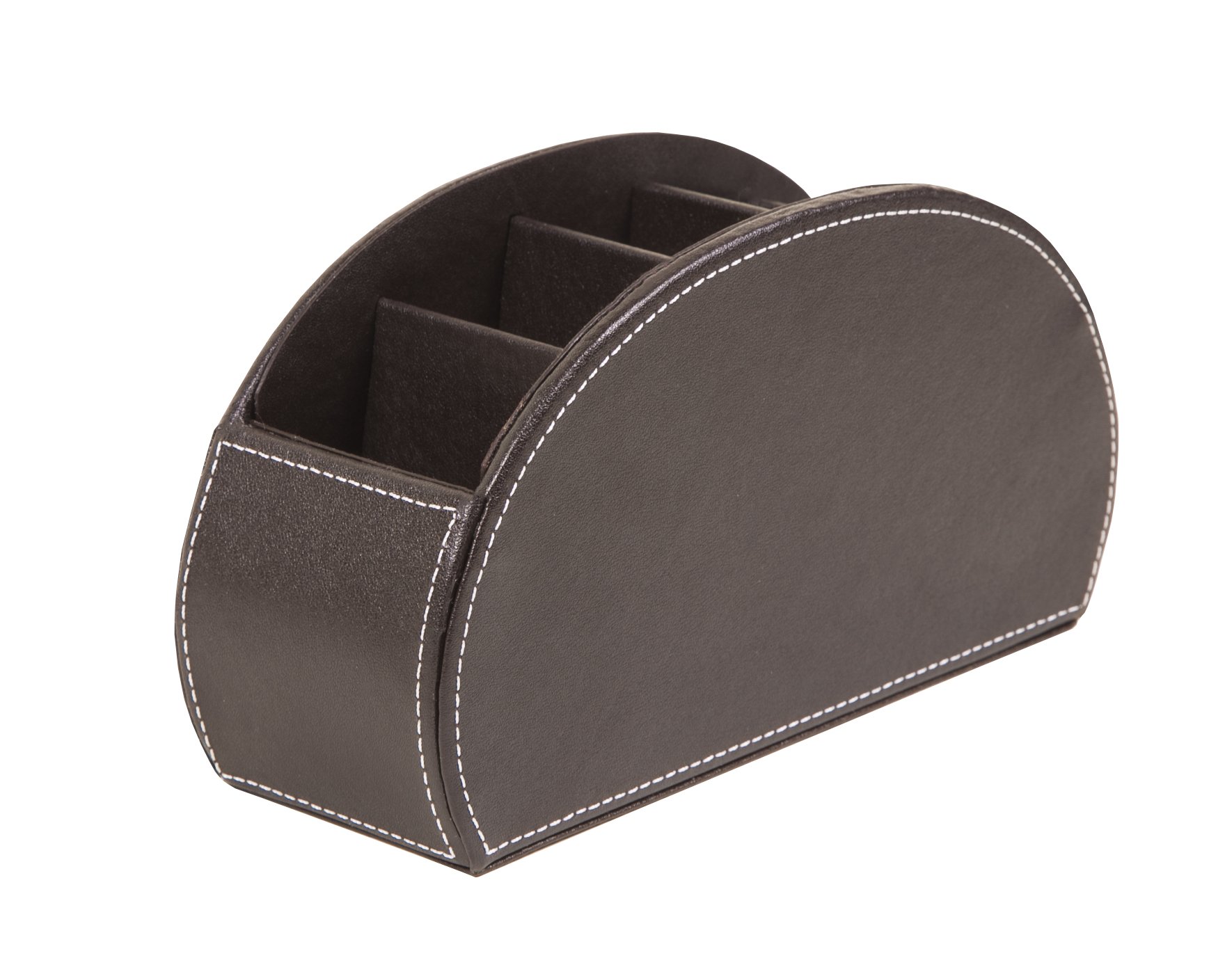 Osco Brown Faux Leather Remote Organiser – 5 Sections/Compartments for Remotes, Pens, Make-Up, Office Accessories – Desk, Sofa or TV Stand Storage (12×22.5×7.8 cm) — image 1