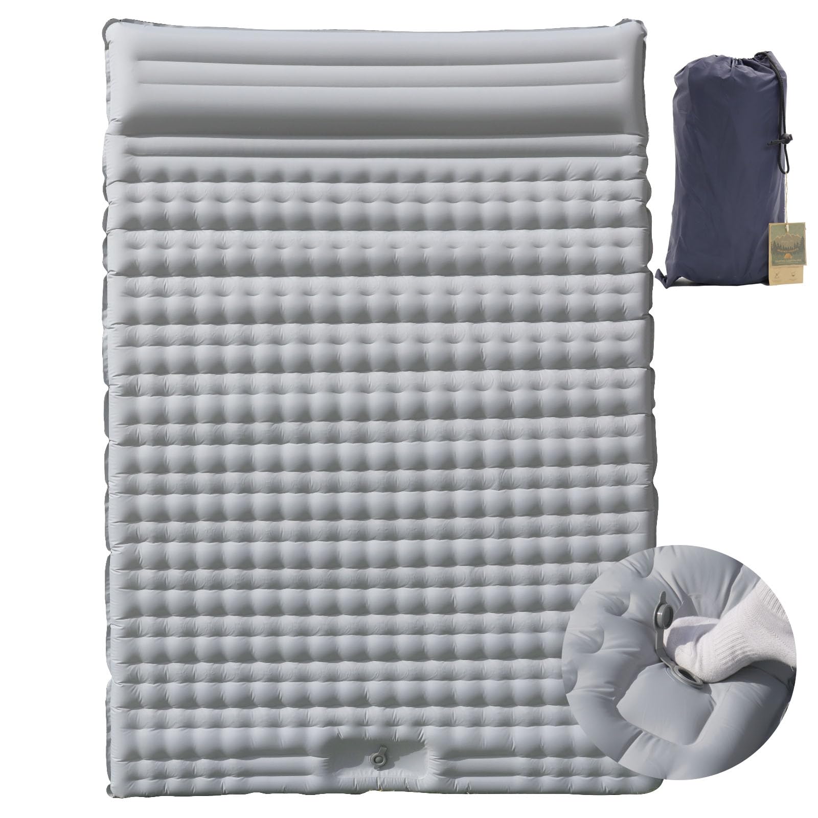 Photo 1 of HI FINE CARE Double Camping Pad for 2 Person – Inflatable Sleeping Pad for Tent Camping & Backpacking – Lightweight, Waterproof & Quick Inflation – 4” Thick for Camping, Travel & Guests