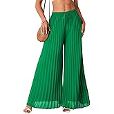 OPOIPIN Women's Chiffon Wide Leg Pleated Pants High Waist Flowy Loose Casual Long Trousers