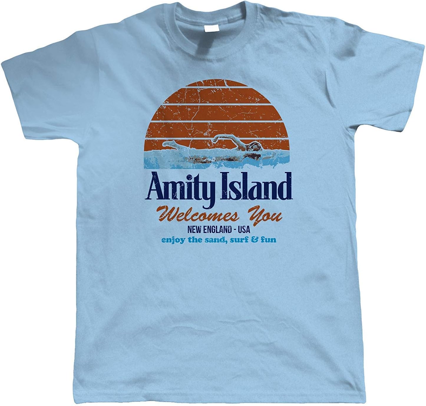 Amity Island Mens Funny T Shirt | Inspired by Jaws Blockbuster Film | Shark Quints Surf Beach You're Going to Need a Bigger Boat | Cool Birthday 1975 Present Him Dad Husband Movie Fan
