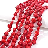 PLTbeads Red Coral Pebble Nugget Oval Free Tumbled Stone 8-10mm Natural Gemstone Loose Beads Approx 15.5 inch for DIY Jewelry Making