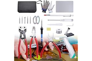 Kionuicno Glass Cutter Tool Kit Stained Glass Kit for Adults 20 Pcs Stain Glass Kits for Beginners for Adults Statues,60W Soldering Lron Kit Glass Cutter Tool Kit Solder Wire Cut Resistant Gloves