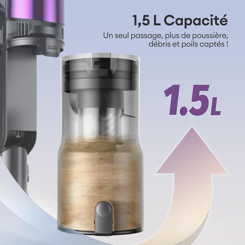 Aspirateur Balai sans Fil, 55kPa/60min Aspirateur sans Fil, Technologie GreenEye, Tube Pliable, Brosse de Sol TangleTame, Puissant pour Poils Animaux, Sol Dur et Voiture