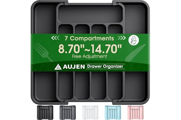 AUJEN Cutlery Organizer - Expandable Utensil Drawer Organizer, Adjustable Cutlery Tray Organizer, Multipurpose Silverware Kit