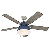 Hunter 52 inch Outdoor or Indoor Ceiling Fan with LED Light - Rustic Ceiling Fan with Pull Chain, For Bedroom, Living Room, o