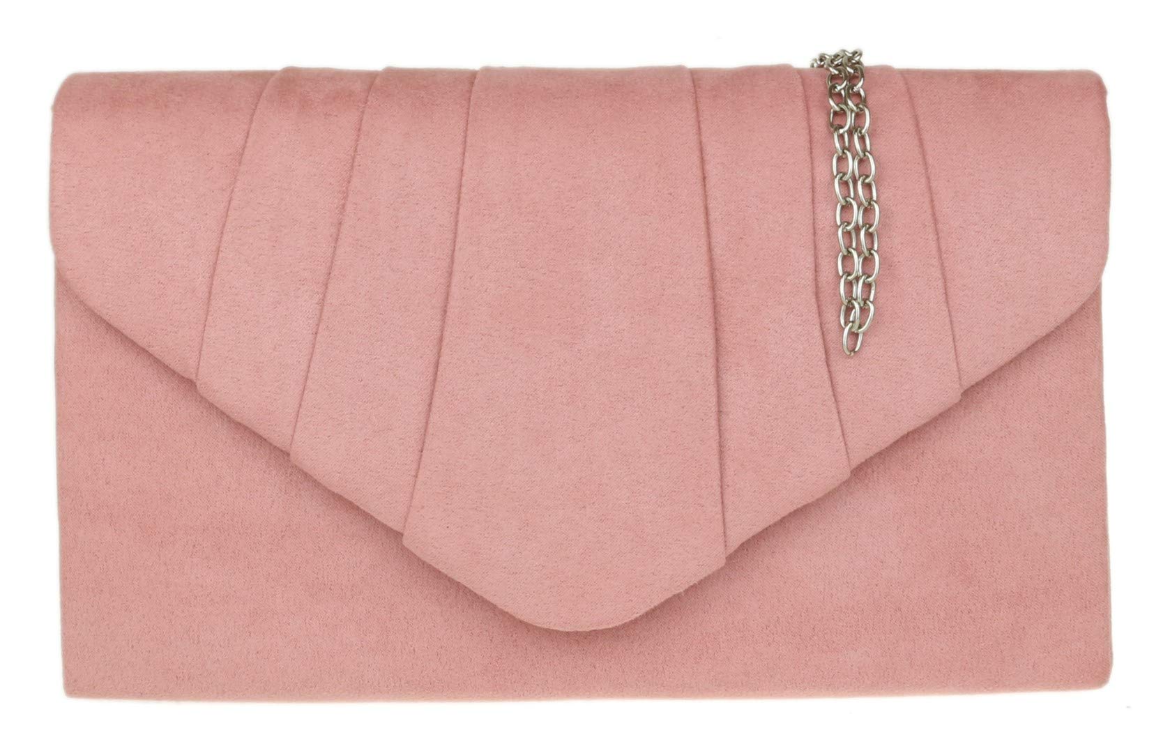 Girly Handbags Womens Faux Suede Clutch Bag Pleated Design Evening Party (Blush)