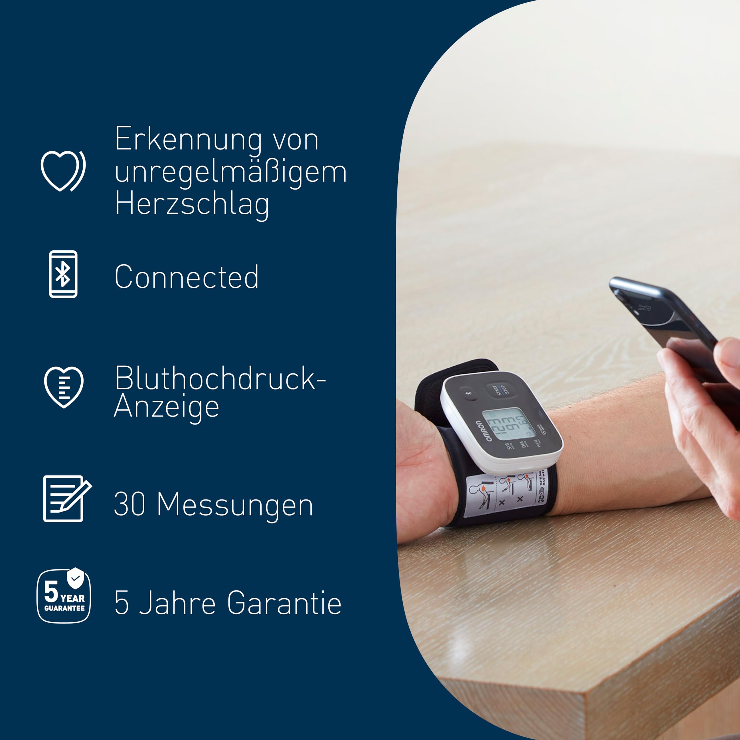OMRON RS3 Intelli IT Handgelenk-Blutdruckmessgerät, klinisch validiert, mit kostenloser Smartphone App für iOS/Android, 13,5 – 21,5 cm Manschette, Manschettensitzkontrolle und 30 Speicherplätzen 5