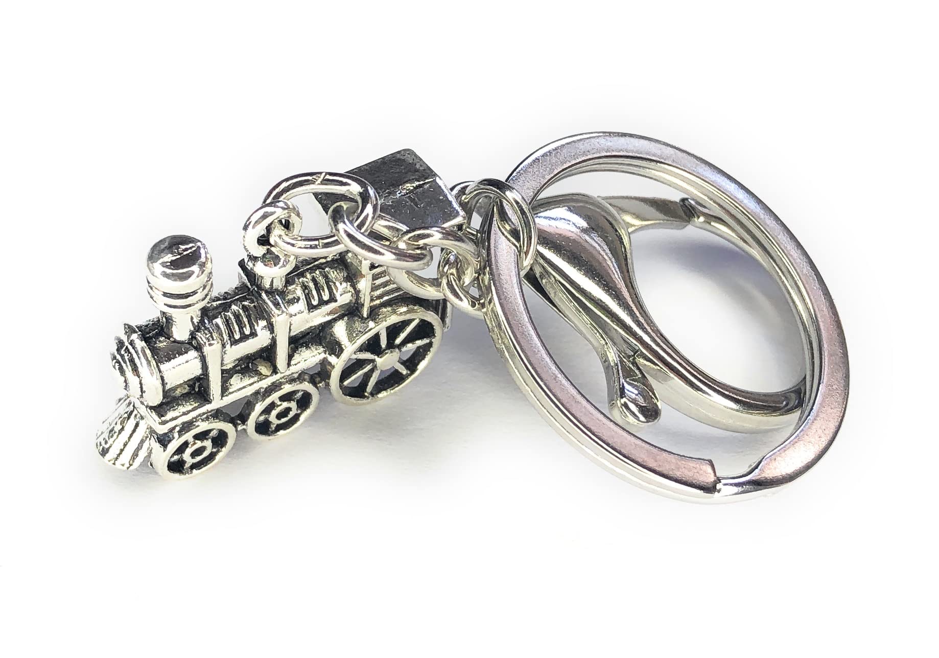 FizzyButton Gifts Steam Train Keyring Key Ring and Lobster Clasp with Silver Tone Charm