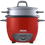 Aroma Housewares ARC-743-1NGR 6-Cup (Cooked) (3-Cup UNCOOKED) Pot Style Rice Cooker and Food Steamer,Red