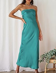 Realtix Satin Silk Backless Tube Tops Maxi Dress
