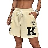 RoseSeek Women's Graphic Drawstring Waist Athletic Shorts Wide Leg Sports Sweat Shorts with Pockets