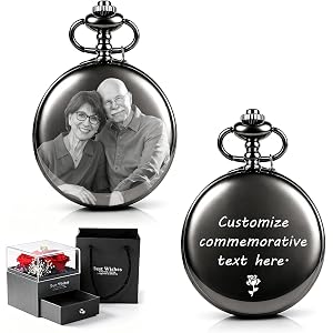 WFE Customized Pocket Watch, Personalized Engraved Gift for Men & Women, Photo & Text Customization