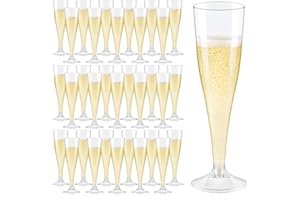 Qeirudu 50 Pack Plastic Champagne Flutes, 4.5 oz Clear Champagne Glasses Disposable Toasting Glass for Party Wedding Baby Shower Mimosa Bar Supplies