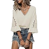 SHEWIN Womens Blouses V Neck T Shirts Pullover 3/4 Length Sleeve Tops Business Casual Spring Outfits for Women 2026