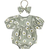 Infant Baby Girl Linen Romper Smocked Bubble Bodysuit Frill Trim Ruffle One-Piece Jumpsuit Casual Cute Summer Clothes