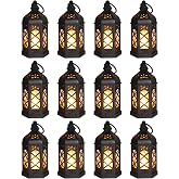 Reperla 12-Pack Mini Lanterns, Small Candle Lanterns Decorative, Black Tea Light Lantern, Ramadan Eid Decor, Table Centerpiece for Wedding Halloween Christmas, Easter Decorations, Battery Included