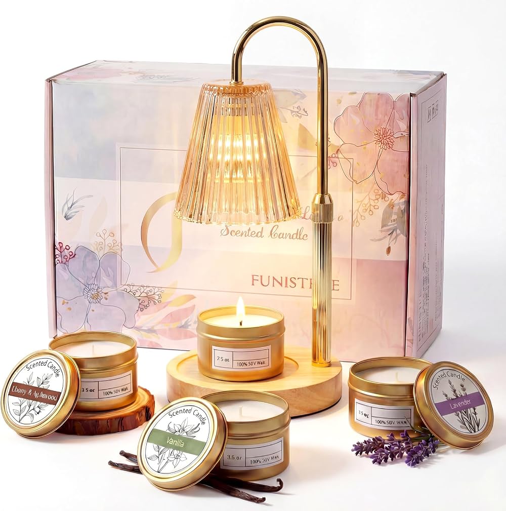 Funistree Candle Warmer Lamp with Dimmer 2 Bulbs 3-Pack Candles Gift Set