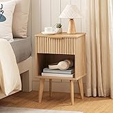 MAHANCRIS End Table, Fluted Night Stand, Modern Side Table, Small Bedside Table with 1 Drawer and 1 Open Compartment, Mid Century Nightstand, for Living Room, Bedroom, Study, Office, Natural ETNA6201