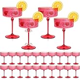 HKSZEH 24 PCS Plastic Ribbed Martini Glasses 10 oz Detachable Gold Rim Red Ribbed Coupe Glasses Vintage Christmas Martini Cocktail Glass for Bar,Margarita,Gin,Tequila, Desserts and Snacks