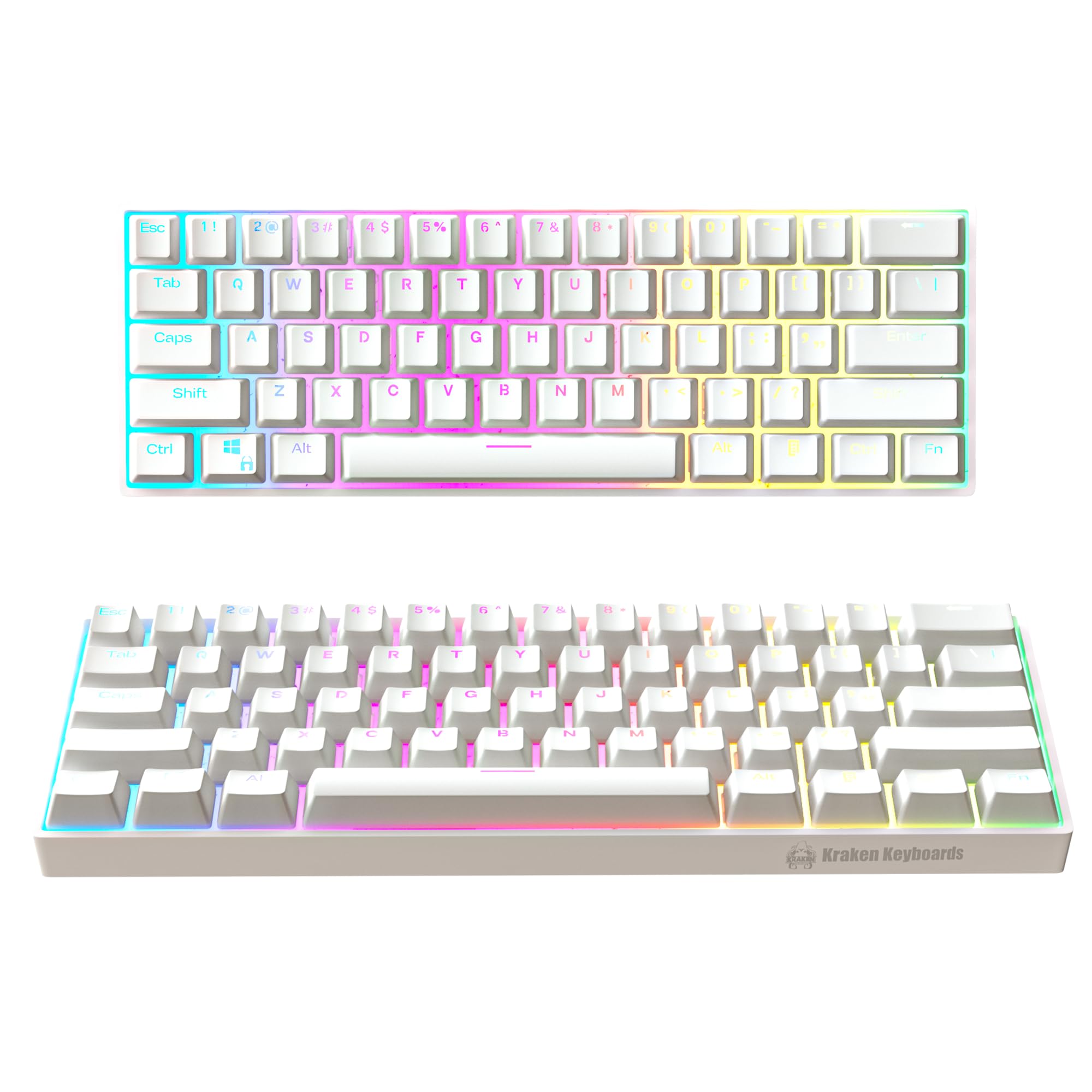 Kraken Keyboards Pro 60 Percent Keyboard 60% Gaming Keyboard Mechanical - White - HOT SWAPPABLE - for Gaming On PC, Xbox, PlayStation & MAC (Whiteout | Silver Switches)