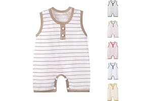 Toddler Striped Jumpsuits Crew Neck Sleeveless Lightweight Rompers Baby Infant Thin Casual Tank Top Clothes Outfits