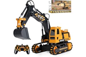 DOUBLE E Remote Control Excavator Toy, RC Excavators Sandbox Digger Hydraulic Construction Toys - Realistic Construction Vehicle with 6 Functions, Xmas Gift for Kids 3-14 Years