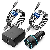 45W USB-C Charger, 2-Pack 45 Watt Samsung Super Fast Charger Type C PPS Wall/Car Charger for Samsung Galaxy S24 Ultra/S24+/S23 Ultra/S23+/S23/S22 Ultra/Note 10+, Galaxy Tab S9 with 2X 6.6ft Cable