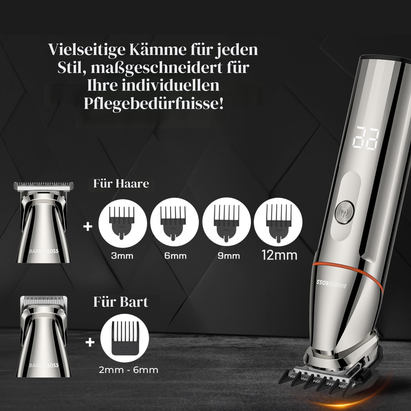 BarberBoss rasierer herren elektrisch, bartschneider herren, 5-in-1 Pflegeset für Männer, Haarschneidemaschine, Bartschneider-Set, Detailrasierer, Präzisionstrimmer für Nase, Ohren & Körper, QR-6010 3