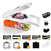 Vegetable Chopper Food Chopper with Container Onion Chopper 7 Blades | 15-piece veggie chopper set with onion dicer, drain basket and blade storage for dicing, slicing, shredding and grating