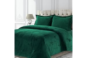 Tribeca Living VENICEDUVET Venice Velvet Oversized Solid Duvet Set, King, Emerald Green