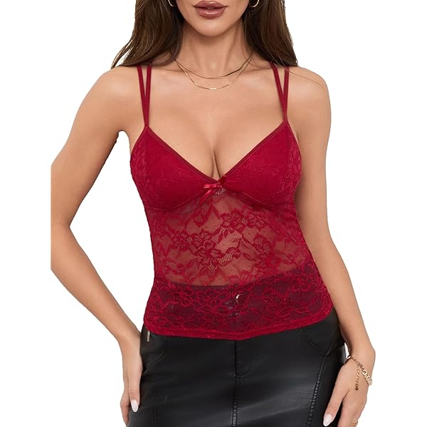 Sheer Extra Long Lace Cami w/Adjustable Straps, S, Fuchsia at