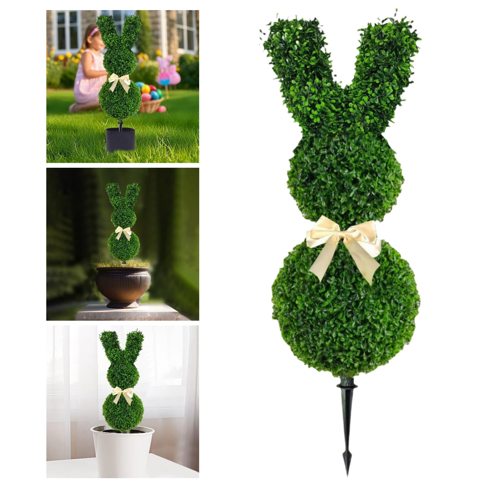 Green Rabbit-Shaped Potted Easter Bunny Insert, 19in Bunny-Shaped Artificial Topiary Tree for Indoor/Outdoor Easter Porch Decorations, 3D Design, Durable & Weather-Resistant (A-1PC-19in)