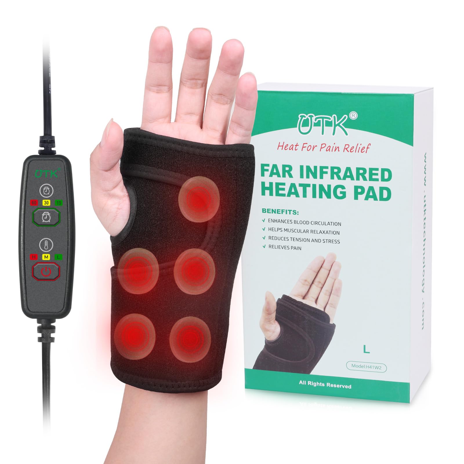 Photo 1 of UTK Thumb Wrist Brace Heating Pad for Arthritis and Carpal Tunnel, Infraed Heating Wrap for Wrist, Hands Sprains Trigger Tendonitis Pain Relief -Left Hand
