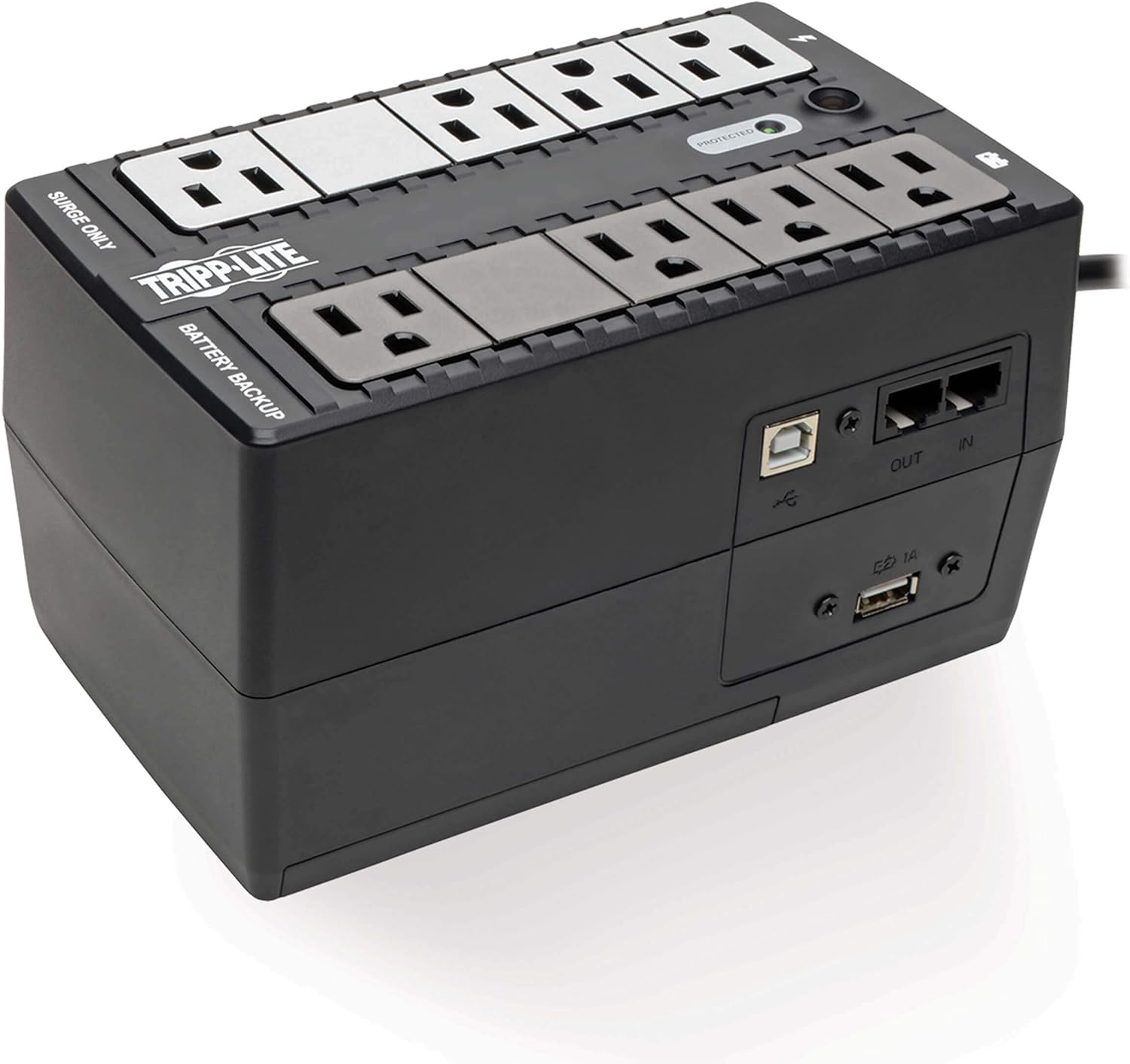 Tripp Lite 650VA UPS Battery Backup Surge Protector, Small UPS with USB, Desktop UPS, 330W, 8 Outlets, 5 ft. Cord, Black (INTERNET650U1)