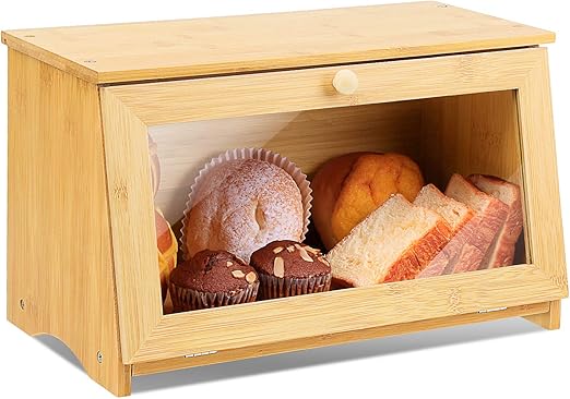 Amazon Com Wood Bread Box For Kitchen Bamboo Large Capacity Food